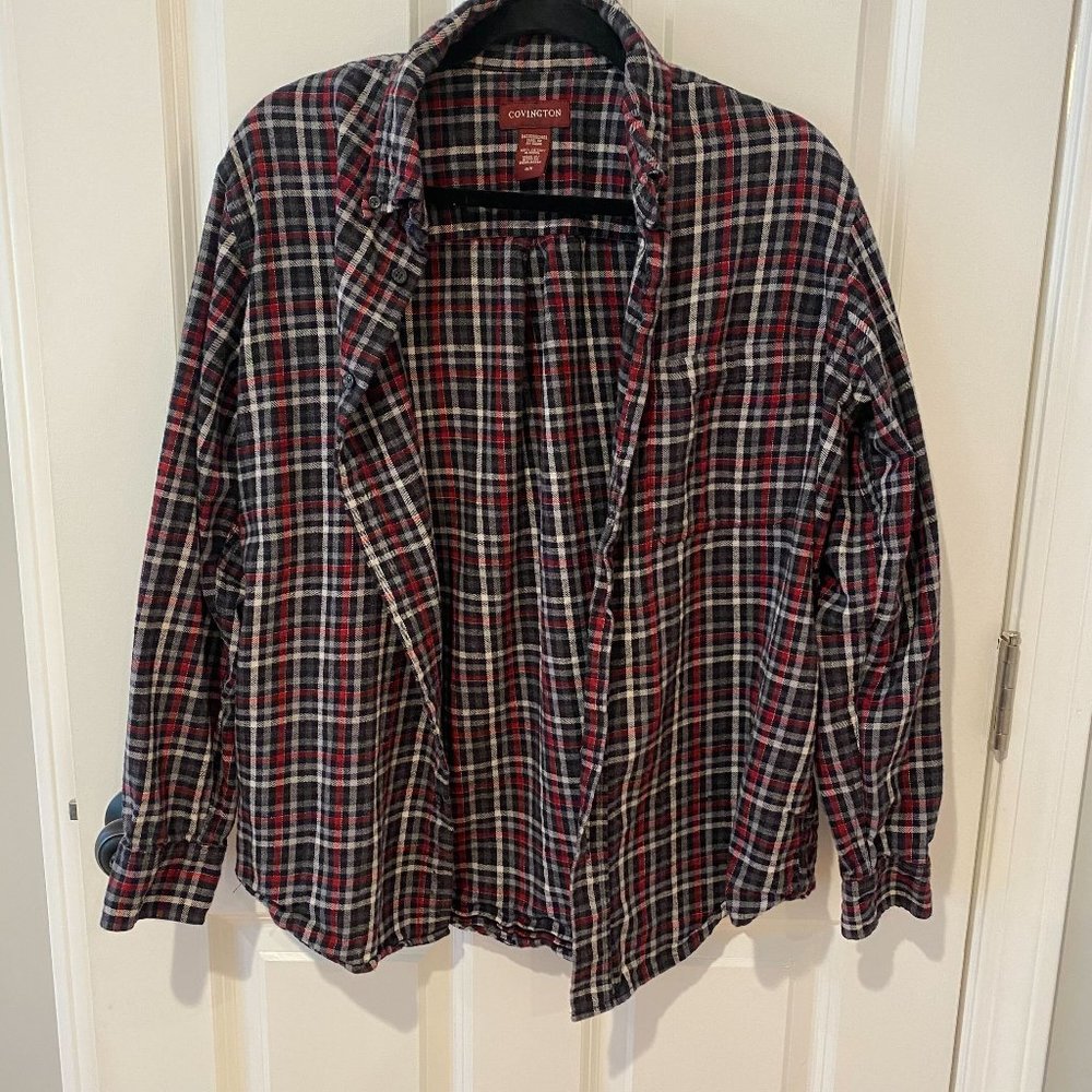 Covington Red White Black and Grey Plaid Cotton Flannel - Size Medium‎